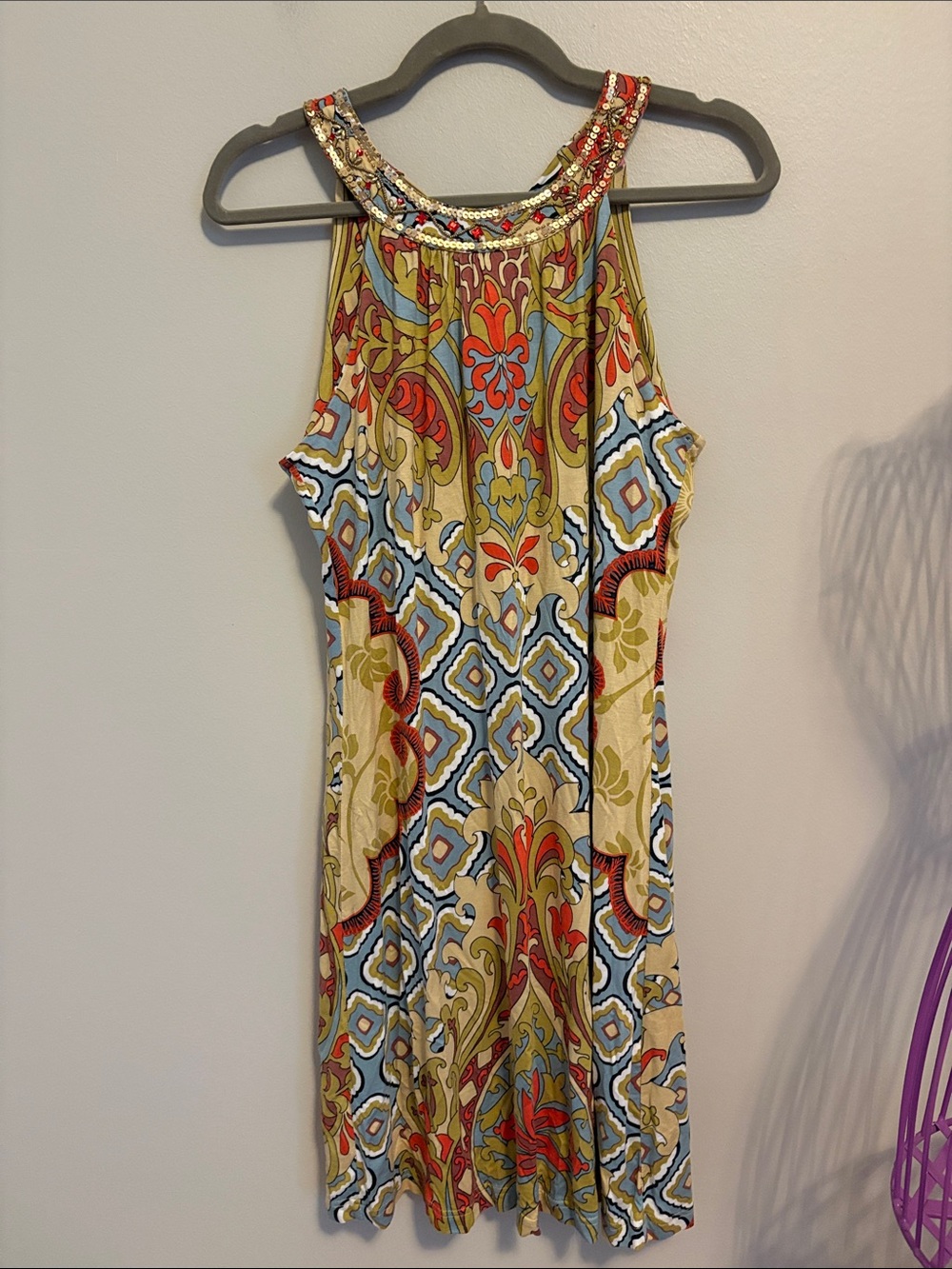 Joyous and Free Beaded Halter Sundress in Multicolor Mosaic
